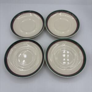 Pfaltzgraff Saucer Plates 6" Lot‎ Set of 4 Juniper Green Teal Mauve Purple Bands